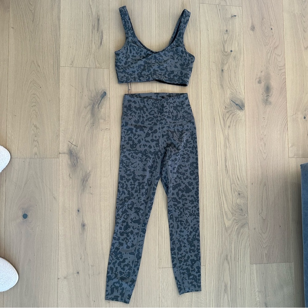 Gray Leopard Print Sports Bra and Leggings Set